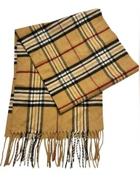 V. Fraas Tan Plaid Cashmink Scarf One Size